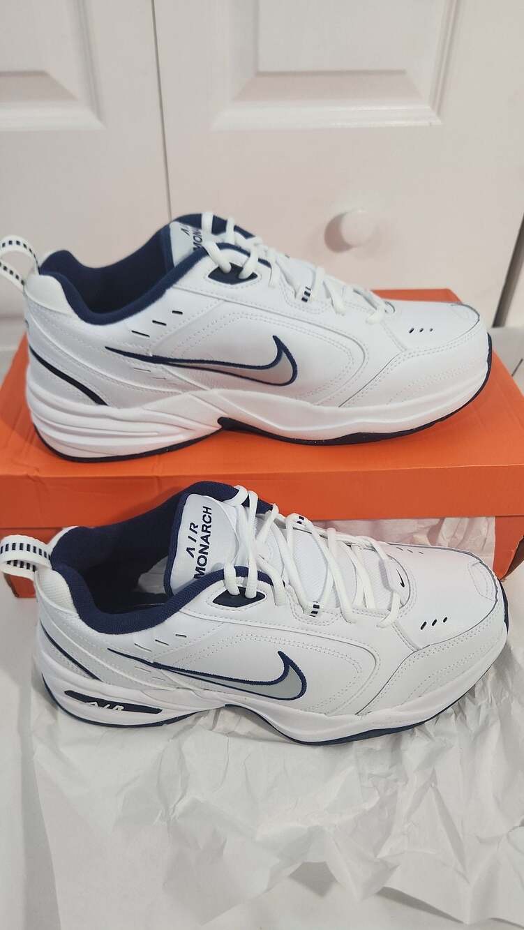 Nike Air Monarch IV White Navy Silver Sneakers Size 10 Wide